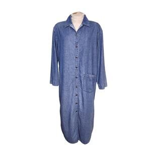 Orvis Denim Shirt Midi Dress Size M Blue Buffalo Nickel Buttons